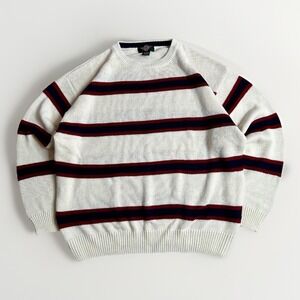 Vintage American Outpost Sweater Mens XL White Red Striped Cotton Ramie Crew Y2K